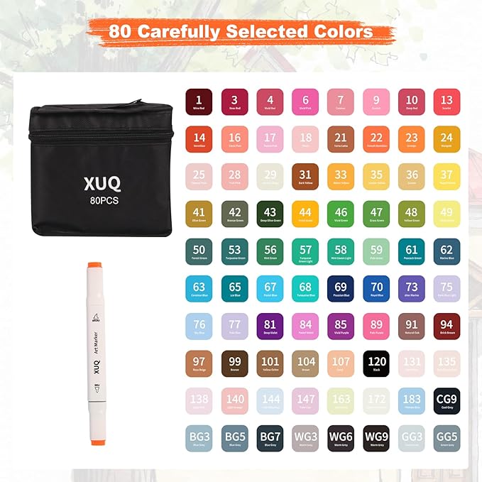 Alcohol Markers, 80 Colors Dual Brush Tip Permanent Art Markers, Coloring Marker, for Book Painting Card Making, Christmas gift for Adults Great Value Pack for Beginners