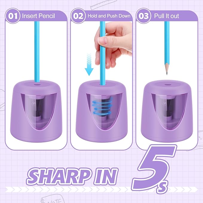 Electric Pencil Sharpeners for Kids, Cute Small Colored Pencil Sharpener for Home Classroom, Pencil Sharpener Electric Plug in, with Unicorn School Supplies,Purple