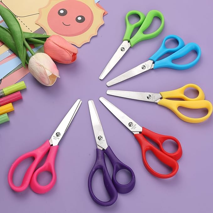 BURVAGY 32Pack 5.5" Safety Small School Kids Student Round Blunt Tip Craft Scissors Bulk, Stainless Steel Blades Comfort Grip Scissors for Kid Children Kindergarten Cutting Paper