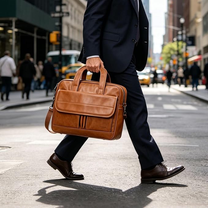Taygeer Leather Laptop Bag for Men Women, Premium Laptop Briefcase Fits Up to 15.6 Inch Notebook, Waterproof Portable Shoulder Messenger Crossbody Bag Carry On Case for Travel Business Office, Brown