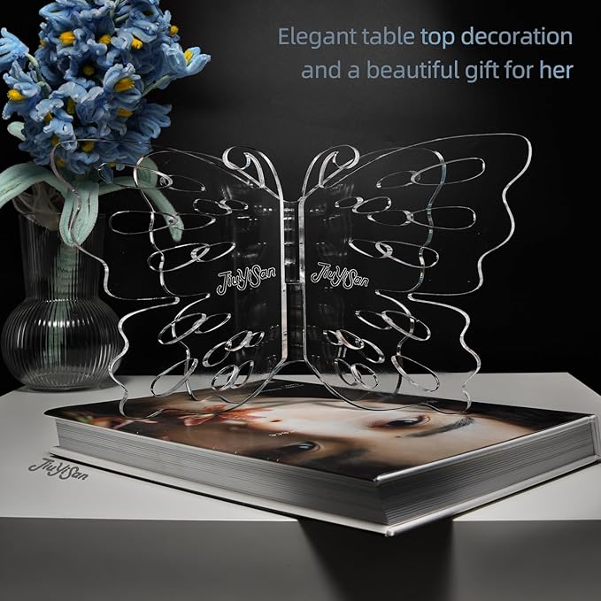 Butterfly Shaped Acrylic Book Stand for Reading, Perfect As A Cook Book Stand for Kitchen Counter Or Book Display Stand, Ideal for Hold Bibles, Magazines Or Art Books,12" x 7" x 5.2"