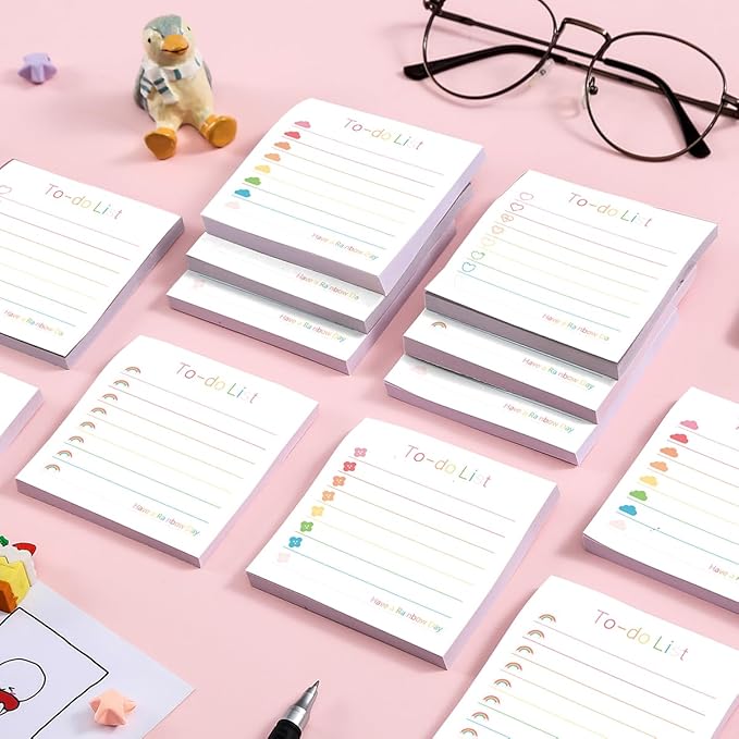 Cute Rainbow Heart 4 Pads/200 Sheets 3x3 Sticky Notes Set, Adorable Cartoon Memo Pads with High-Adhesive, Post Reusable Tearable it Notes for Journal Planners Office School Home, Bulk Stationery Gift