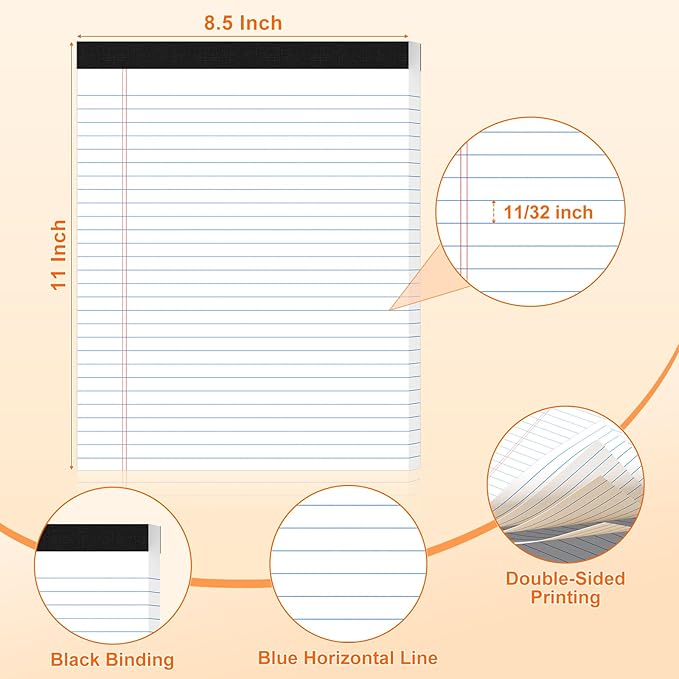AILZFEI 600 Counts 8.5 x 11 Inch Note Pads, Wide Ruled Legal Pads, 50 Sheets Each | White Notepad for School, Office & Home | Premium Paper, Long-Lasting Value, Pads of Paper