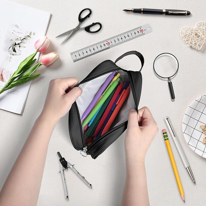 Aen Art Pencil Case, Large Capacity Pencil Pouch, Zipper Pencil Box with Easy Grip Handle & Loop for School Teen Girl Boy Men Women (Black)
