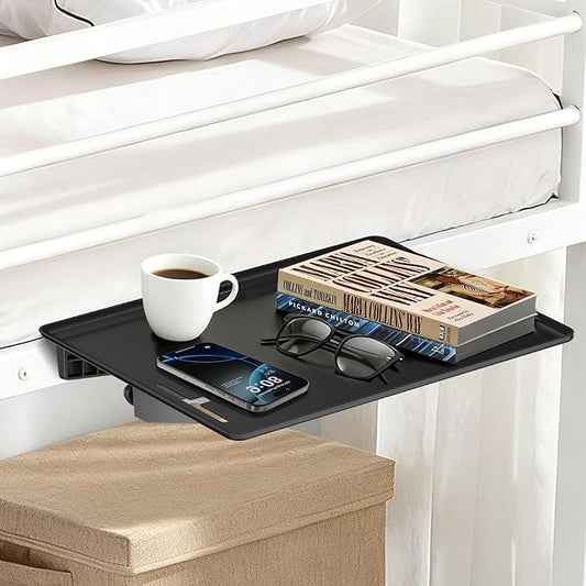 Bedside Shelf for Bunk Bed & Dorm, College Essentials, Loft Bed, Floating Desk Tray, Bedside Caddy with Storage, Loft Nightstand Decor - Cable Organizer, Black