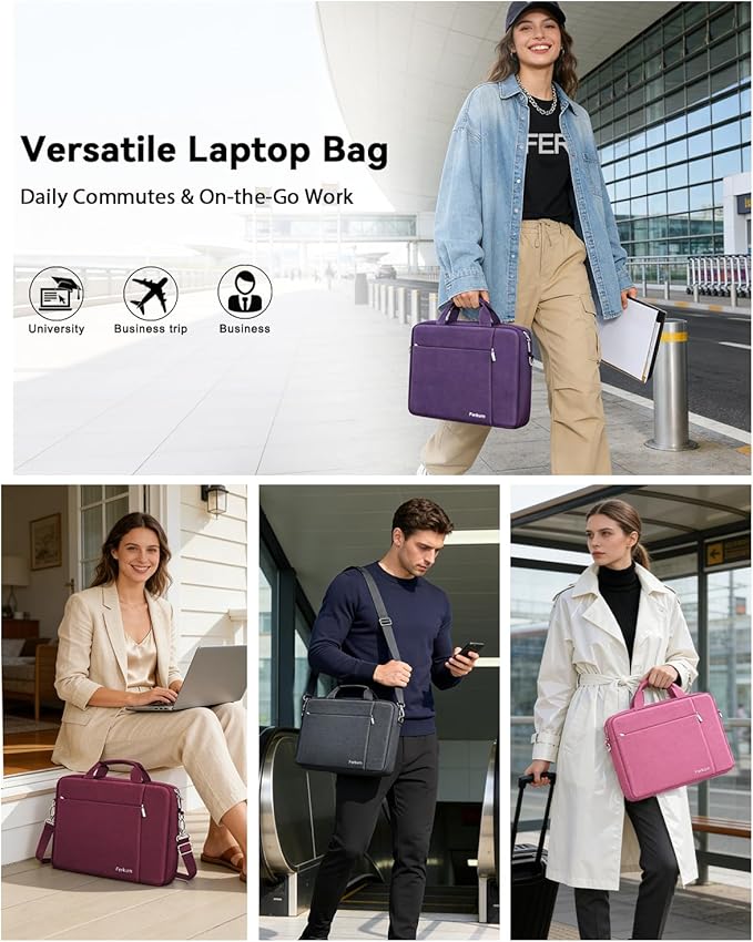 Ferkurn Laptop Bag Case for Women Men Computer Bag Compatible with HP Envy Pavilion Omen/LG Gram/MSI/Dell Inspiron XPS/Lenovo/Acer, Shoulder Strap Carrying Messenger Briefcase, Purple, 15.6 16 Inch
