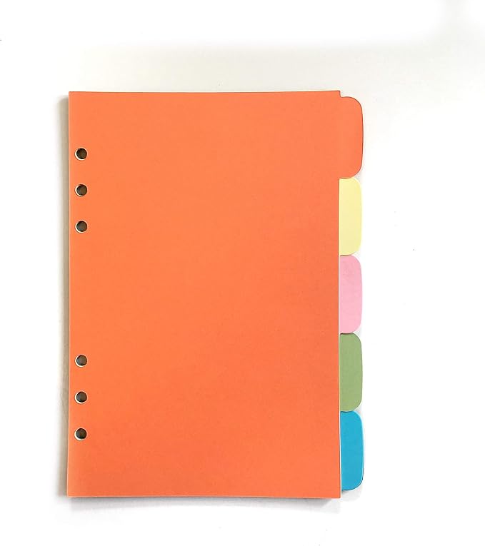 Zelten Refills/Loose Leaves for A5 Cover Ring Binder/Personal Organizer/Planner(A5 6 Holes, Divider Horizontal Colored Paper)