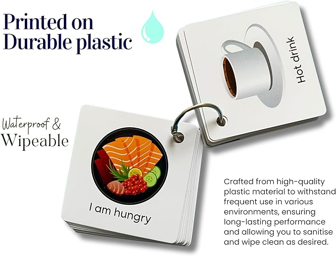 Plastic Communication Cards, 60 Basic Communication, Special Needs, Autism, Toddler, Hospital Cards, Non Verbal Speech Therapy, Senior
