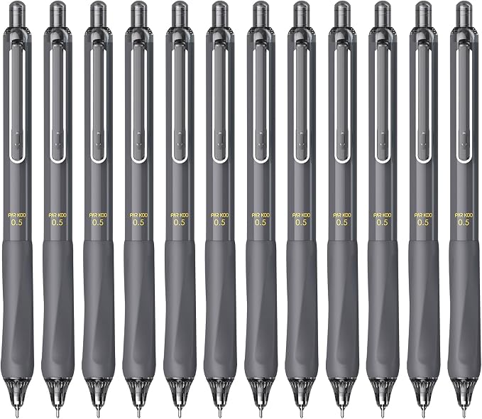 ParKoo Gel Pens, 12 Pcs 0.5mm Retractable Quick Dry Black Ink Pens | Click Silent, Comfort Grip, Fine Point Smooth Writing Pens for Teachers, Nurses, Cute Stationery Office School Supplies