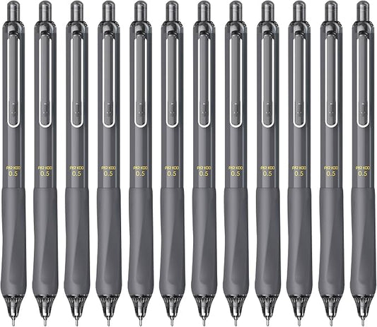 ParKoo Gel Pens, 12 Pcs 0.5mm Retractable Quick Dry Black Ink Pens | Click Silent, Comfort Grip, Fine Point Smooth Writing Pens for Teachers, Nurses, Cute Stationery Office School Supplies