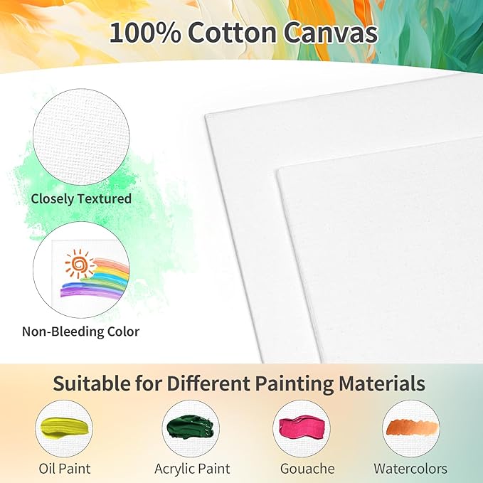 16 Pack 8 * 10In Canvas Boards for Painting, Art Canvas for Drawing with 32 Brushes & 16 Paint Trays & 32 Acrylic Paint, Mini Painting Canvas with Easel Set, Painting Kits for Adults Party
