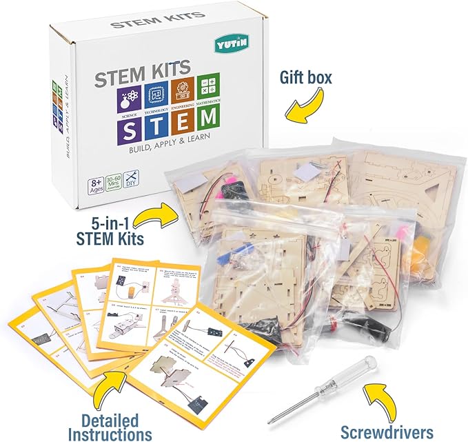 Yutin 5 Individual STEM Science Kits for Kids, Wood Arts and Craft Kits, STEM Toys for Boys Girls Age 8-12 8 10 12 13 14 Birthday Gift Idea, 3D Puzzles Building Engineering Model Set