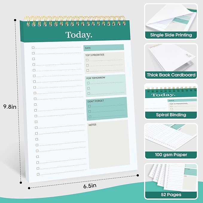 To Do List Notepad - To Do List Notebook for Work with 52 Sheets, 9.8" x 6.5", Undated Daily Planner Perfect for Daily Tasks and Goal Setting, Notepad Suitable for Office, Home & School - Forest Green