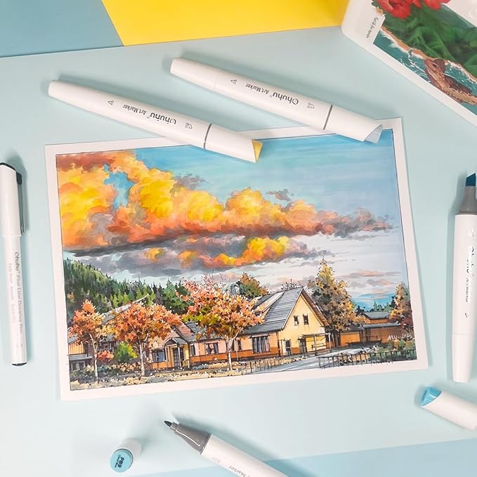 Ohuhu Alcohol Markers Double Tipped Slim Broad and Fine Art Marker for Artists Adult Coloring Drawing Landscape Sketch - 60 Colors Kaala Markers Refillable Art Pen Gift