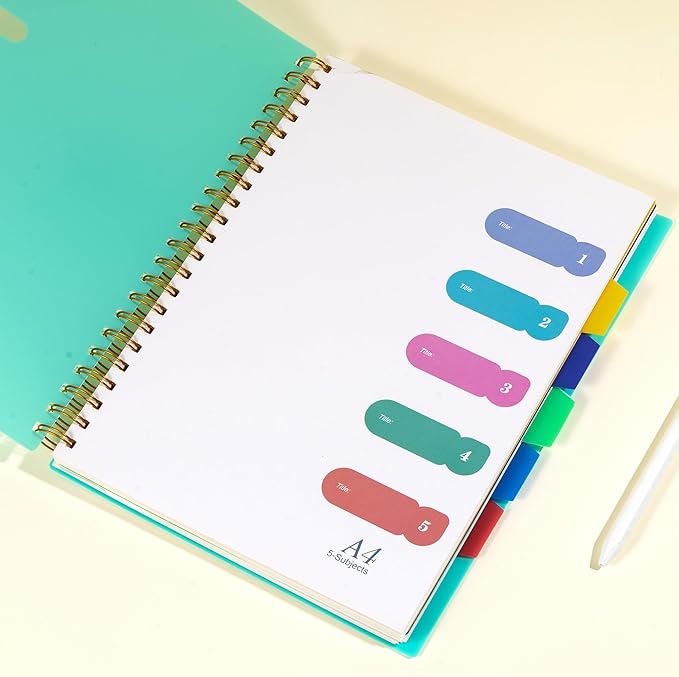 Yoment 5 Subject Notebook College Ruled Small Spiral Notebook 5x7 with Removable Dividers 270 Pages Notebooks for Work Multi Subject Notebook for Note Taking School, A5 Green
