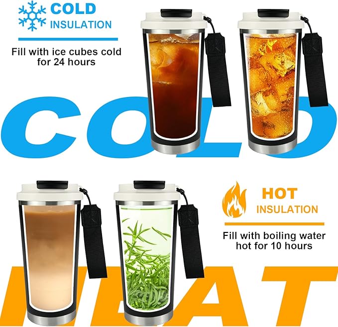 20oz Tumbler Stainless Steel Vacuum Insulated Coffee Travel Mug Reusable Iced Coffee Cup Hot Coffee Travel Mug with lid and straw Cupholder Friendly Leak-Proof BPA Free (Black)
