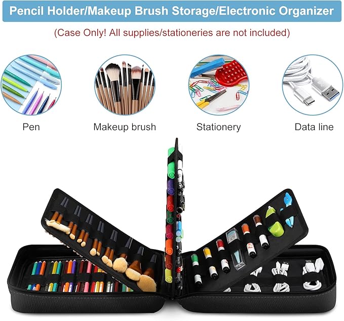 FINPAC Pencil Case Holder Slot, Large MultiLayer Watercolor Pen Bag w/Zipper Front Pocket, Big Organizer for 200 Colored Pencils/130 Gel Pens, Markers to Artists, Painters, Planners
