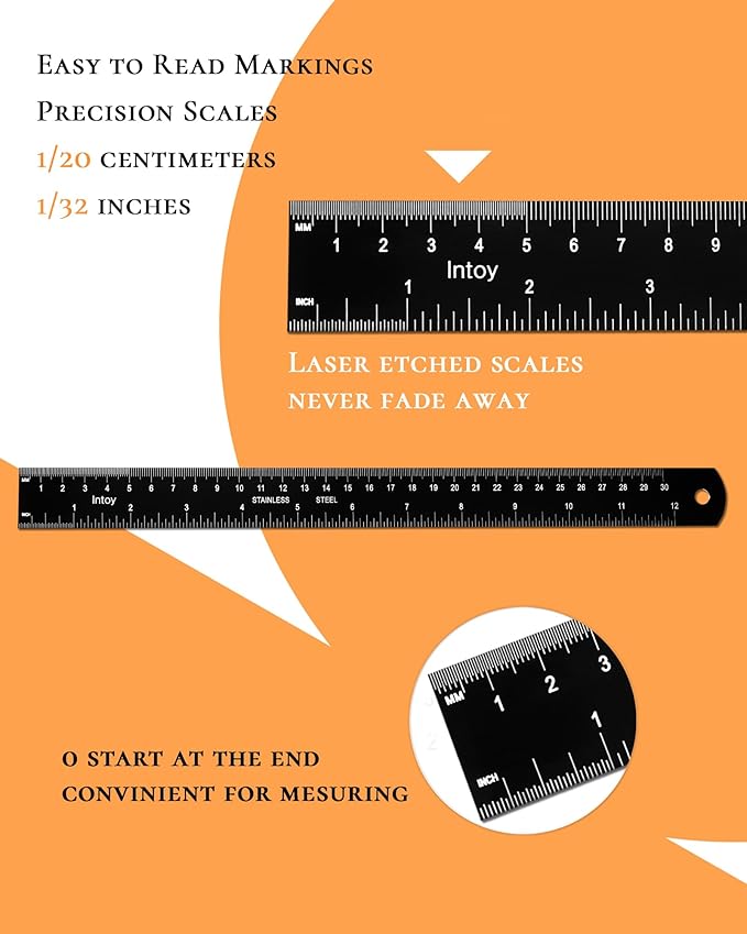 Metal Ruler 12 Inch 2 Pack, 30cm Stainless Steel Metric Ruler for Architects & Engineering, Professional Zero Start Straight Edge Ruler, Easy to Read Black Rule with Laser Etched Scales