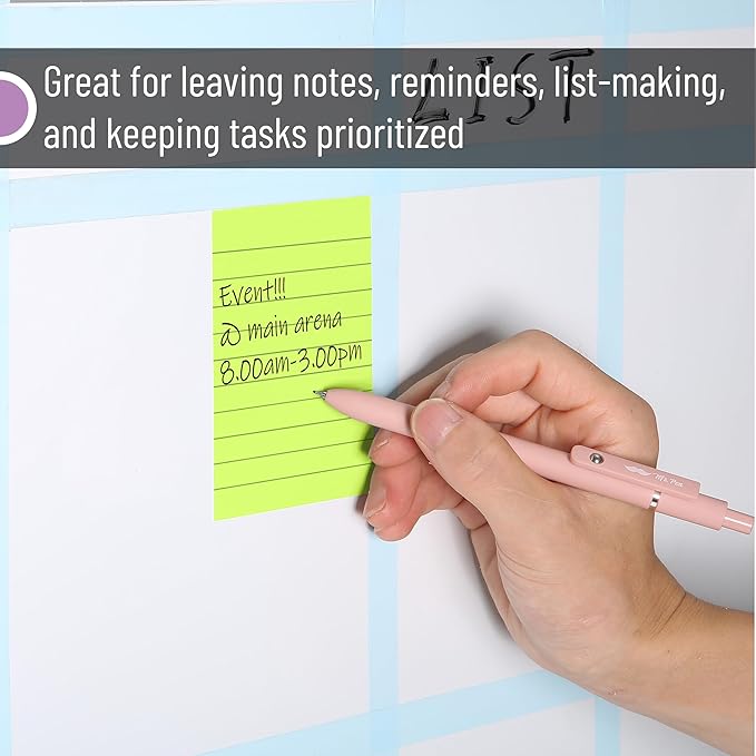 Mr. Pen- Lined Sticky Notes, 3" x 4", 6 Pads, 60 Sheets/Pad, Vibrant Color, Sticky Notes with Lines, Ruled Post Stickies, Memo Pads, Self-Stick Note Pad for Office, School, Home, Study