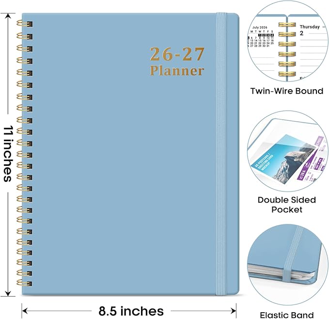 Planner 2026-2027, 8.5" x 11" Weekly and Monthly Academic Year Planner Calendar, July 2026 - June 2027, Hardcover Large School Planning Agenda With Tabs, Perfect for School & Office Supplies, A4, Baby Blue