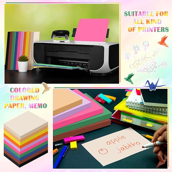 Sherr 1000 Sheets Construction Paper Colored Cardstock A4 9 x 12 10 Assorted Colors Card Stock Heavyweight Printer Paper for DIY Craft Party Supplies Decoration(Bright Color)