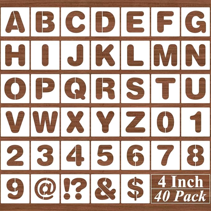 4 Inch Alphabet Letter Stencils - 40 Pack Letter Number Stencil Templates with Signs for Painting on Wood, Reusable Calligraphy Letters Stencils for Chalkboard Fabric Wood Signs