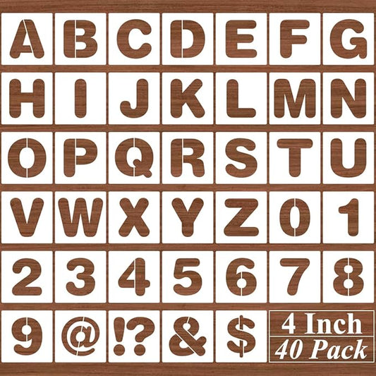 4 Inch Alphabet Letter Stencils - 40 Pack Letter Number Stencil Templates with Signs for Painting on Wood, Reusable Calligraphy Letters Stencils for Chalkboard Fabric Wood Signs