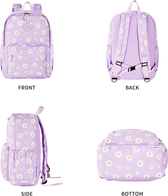 KK CRAFTS Preschool Backpack Kindergarten Little Kids Toddler Elementary School Backpacks for Boys and Girls with Chest Strap(17Inch, Daisy-Purple)