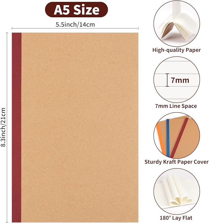 120 Pack Lined Notebook Journals Bulk,8.3”x 5.5”Kraft Cover Lined Notebooks