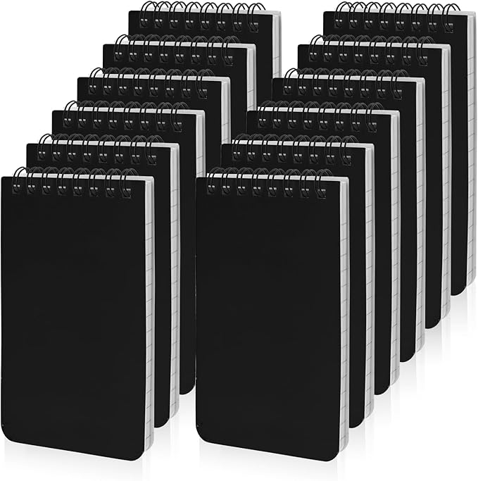 12 Pack mini Spiral Steno Pads,3x5 Inch Small Notepads,Small Pocket Notebooks, College Ruled Lined Note Pads For Kids Adults Outdoor,Home,School,Office,75 Sheets/150 Pages (Black)