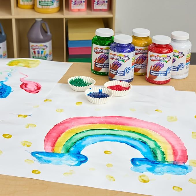 Colorations Paraben-Free Washable Glitter Finger Paint, Green, 16oz - Non-Toxic and Made in the USA
