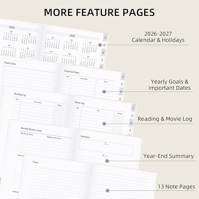 2026-2027 Planner - Weekly and Monthly Planner, July 2026 - June 2027, Linen Hardcover, 2026-2027 Calendar Planner Book with Tabs, Aesthetic, Perfect for Office Home School Supplies (Beige, A5 (Jul 2026-Jun 2027))
