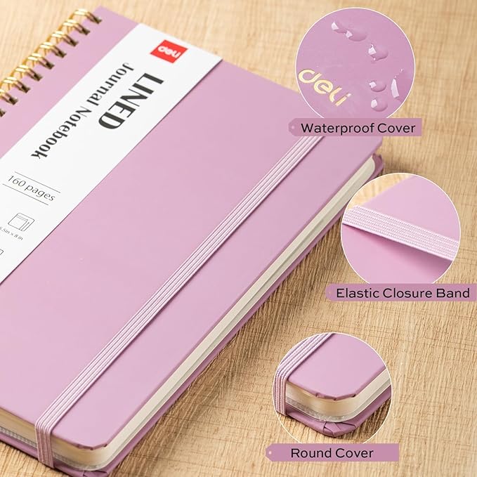 deli 6 Pack Lined Spiral Journal Notebook, 160 Pages, A5 (5.5"x8") Hardcover Writing Notebook, College Ruled Spiral Bound Journal for Women & Men - Perfect for Work, School, Office & Note Taking