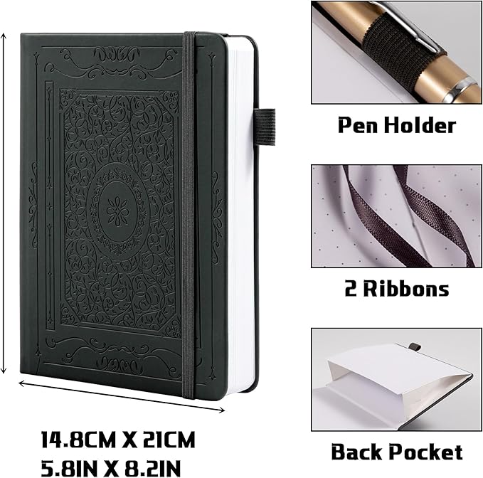 TIEFOSSI Dotted Journal Notebook, 160gsm 190 Numbered Thick Paper, A5 Hardcover Dotted Grid Diary for Women Men Work Writing, Journaling, Drawing, 5.8 x 8.3 in