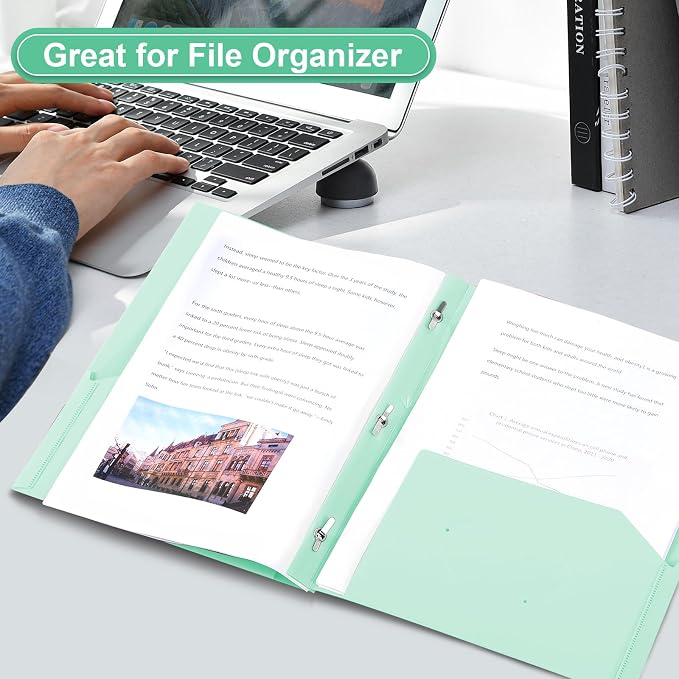SUIN Plastic Project-Folder with 2 Pockets and 3-Prong Fasteners, for US Letter Size, Bulk Pack Color File-Folder for US Letter Size Papers, Ideal for School & Office, (Pastel Mint)