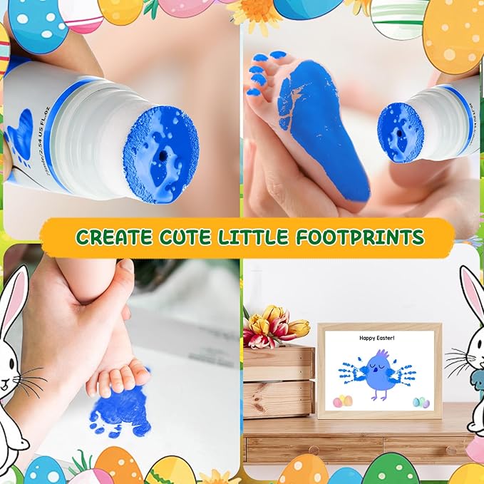 Baby Hand and Footprint Paint with Sponge Head, 2.54 fl oz, Non-Toxic & Acid-Free, Washable Baby Safe Paint for Newborn Keepsakes, Dog Nose & Paw Prints, Ideal New Mom Gift - Blue