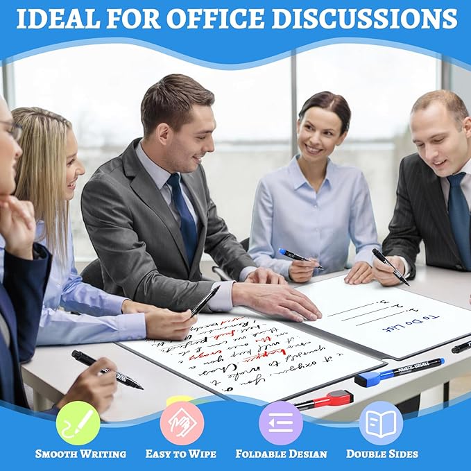 Marspark Portable Whiteboard Dry Erase Board 12.5" x 9" Large Reusable Folding Double Sided Notebook Memo with 3 Magnetic Marker Eraser Black Desk Accessories for Office School Study Meeting Planning