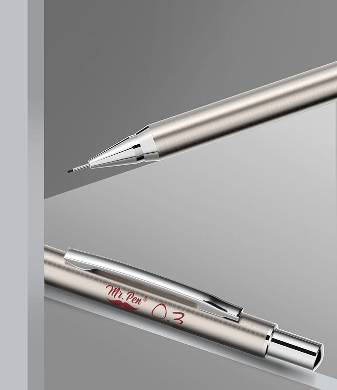 Mr. Pen- Metal Mechanical Pencil Set with Lead Refills & Erasers, 2 Pack, 0.3mm, 4x Tubes HB Lead Refill, 4x Eraser Refills for School Supplies, Note Taking, Drawing, Sketching, Office