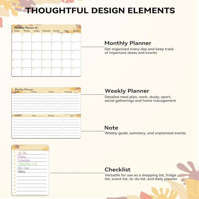 Marsrock Dry Erase Magnetic Calendar for Refrigerator (3 Pack) - Monthly & Weekly & Daily Planner Magnet Whiteboard for Fridge - Shopping, to Do List, Meal/Menu, Planning Board, 14"x11", Yellow