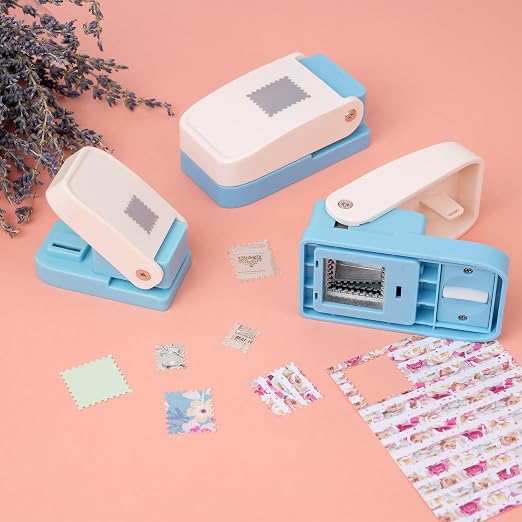 3 Pcs Stamp Punch, 1x0.8inch/0.6x0.5inch Mini Rectangle Postage Stamps Punches, 1x1inch Square Stamps Hole Punch, Stamp Cutter Hole Puncher, Paper Punches for Crafting DIY Scrapbooking Journaling
