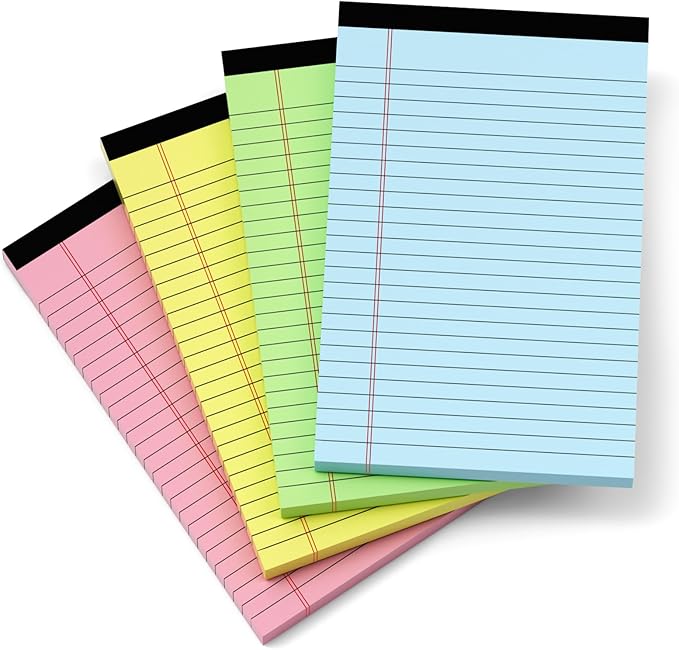 Small Colored Legal Pads 5x8, 4 Pack Colored Notepads 5x8, Lined Note Pads 5x8 College Ruled, Small Notebook Paper 5x8 Colored Note Pads, Legal Pads 5 x 8 Lined Paper, 30 Sheets Per Pads of Paper