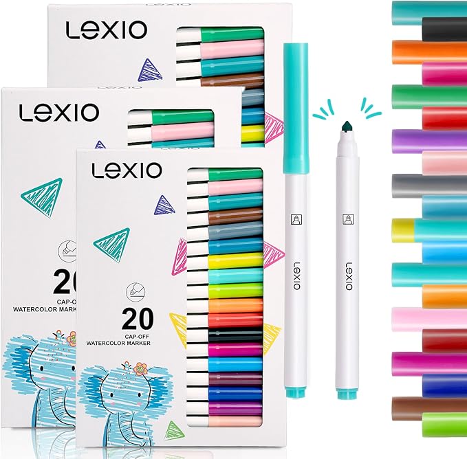 Lexio 20 Colors Washable Markers For Kids & Toddlers, Non Toxic Markers