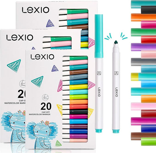Lexio 20 Colors Washable Markers For Kids & Toddlers, Non Toxic Markers
