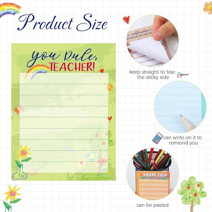 Pajean 12 Pcs End of Year Teacher Gifts Teacher Appreciation Notepad Gift Sets Lined Notepads to Do List Memo Notepads for Graduation Present Colored Cute Sticky Paper Notes Supplies(Elegant Style)