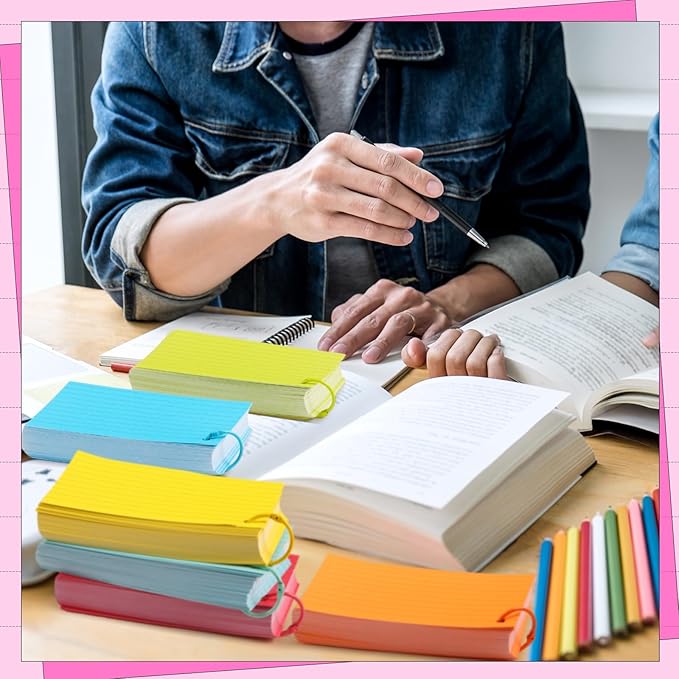 Ctosree 1440 Pcs Back to School Gifts Colored Index Cards with Binder Ring Ruled Flash Cards 12 Color Lined Note 56lb Cover for Studying Memory Office School(3 x 5 Inch,Neon Color)