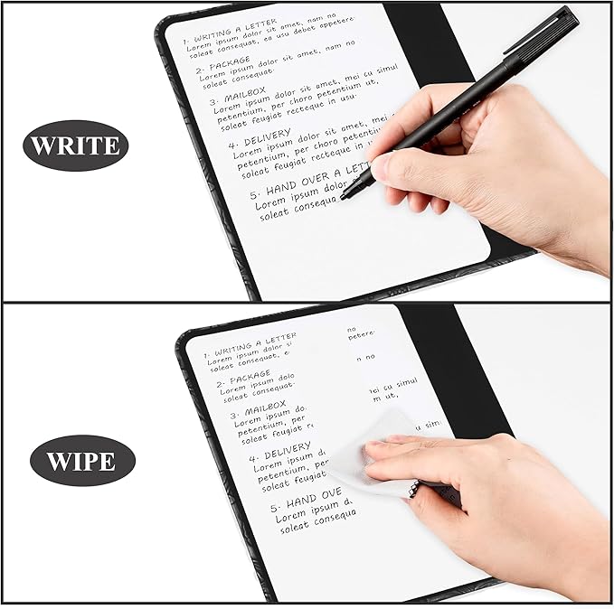 Portable Small White Board Dry Erase Board, Reusable 9.5 * 6.6in Notebook Memo, Office Home Supplies Desk Accessories(1-Carved Black)