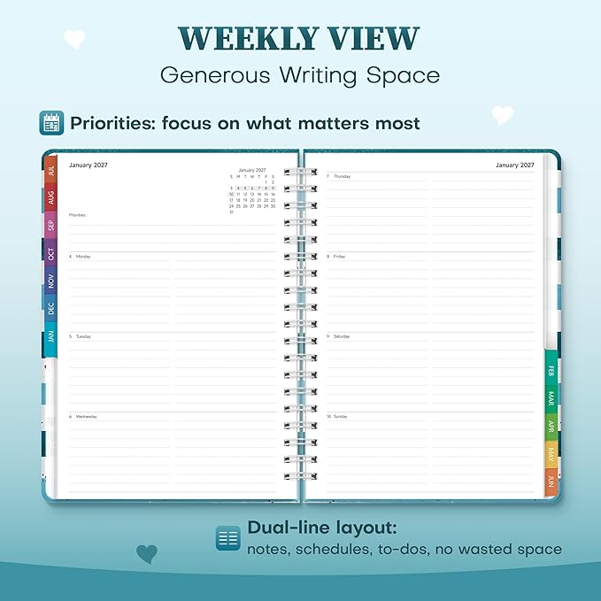 Planner 2026-2027 Monthly and Weekly Academic Planner July 2026 - June 2027, Hardcover Calendar 2026-2027 Agenda Daily Planner for Student Teacher School Office Supplies, 7.4" x 10.2", Blue Stripe