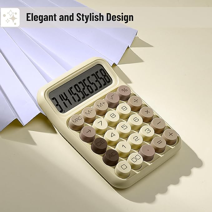 Mr. Pen- Mechanical Switch Calculator, 12 Digit Large LCD Display, Khaki Cream with Big Buttons, Mechanical Switch Calculator for Home, School, Office