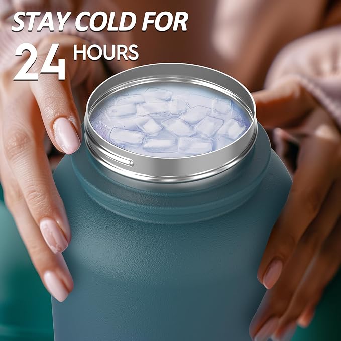 Navigate 32oz Insulated Water Bottle for Sports, Keep Cold 24H | 2-in-1 Spout and Handle Lids, Double Leak-Proof, 18/8 Stainless Steel, BPA-Free, Wide Mouth for Hiking,Blue Gradient