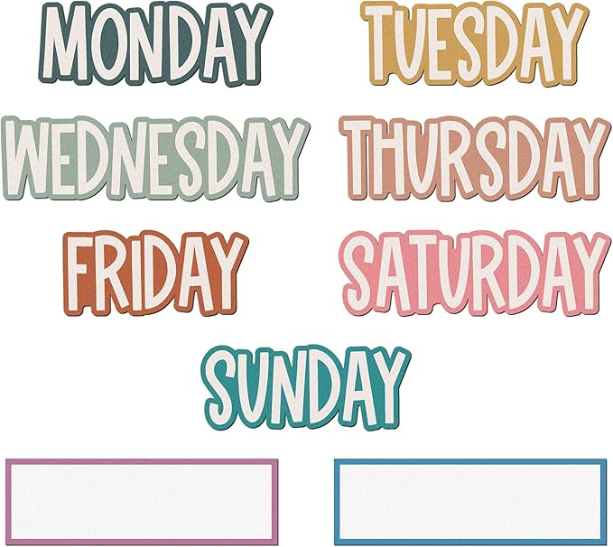 Ireer 9 Pcs Days of the Week Magnets Colorful Magnetic Week Labels for Whiteboard Calendar Headliners Inspirational Cute Decorative Magnets for School Home Locker Whiteboard(Boho)